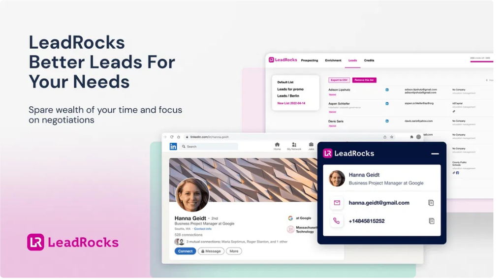 LeadRocks dashboard interface extracting verified real estate prospect email contacts