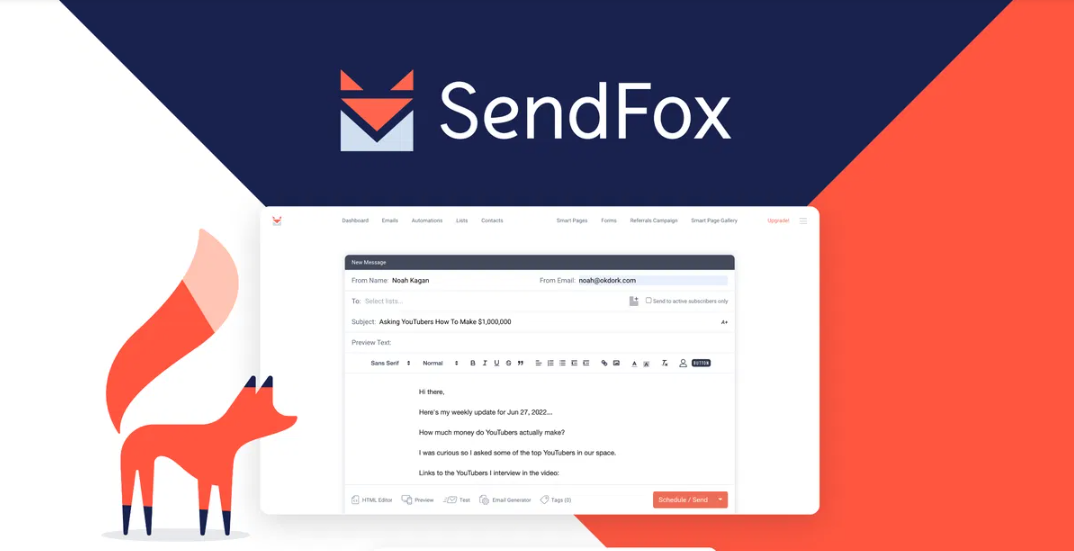 SendFox dashboard showing automated lead nurturing email workflow sequences