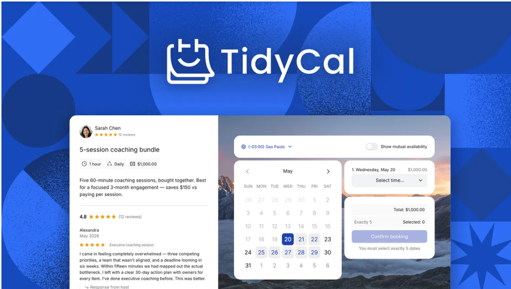 TidyCal booking interface for scheduling real estate showings and consultations