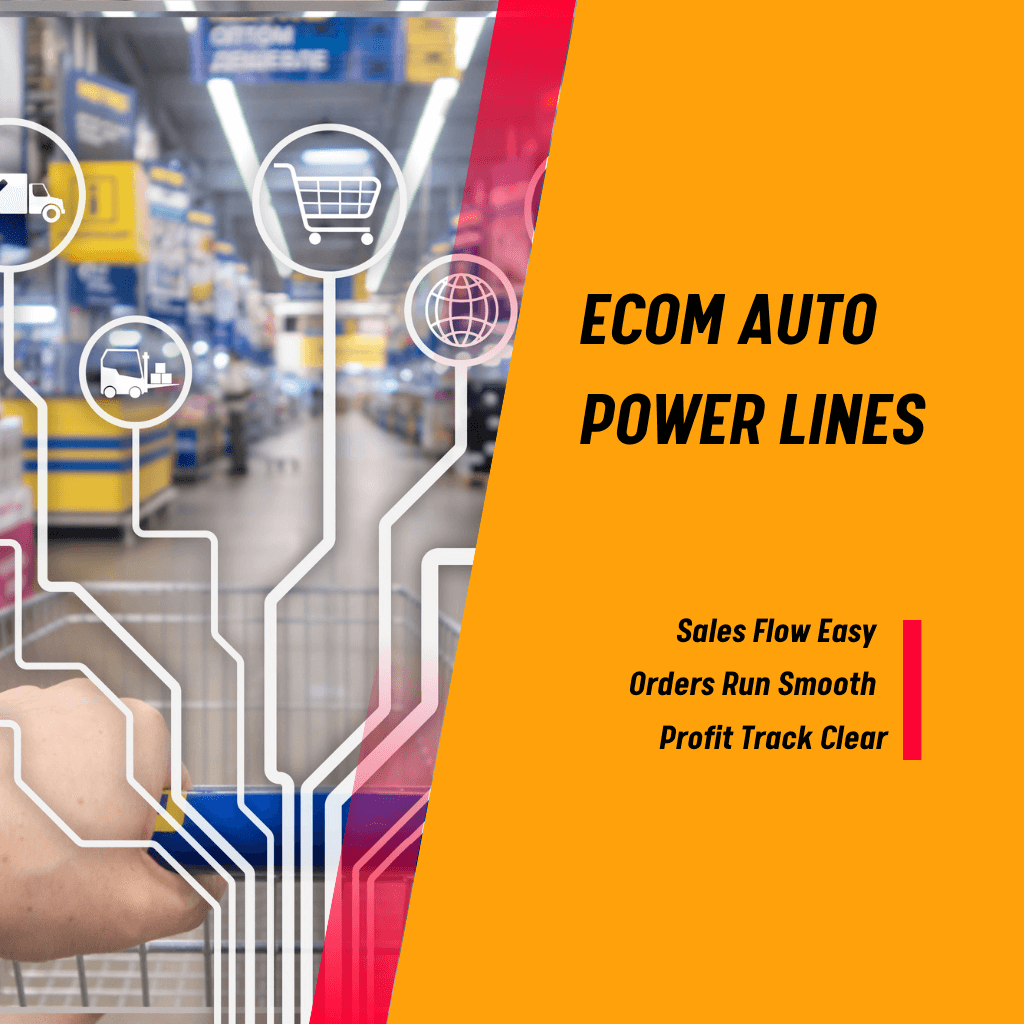 Infographic with three short ecommerce automation quotes: &ldquo;Sales Flow Easy,&rdquo; &ldquo;Orders Run Smooth,&rdquo; and &ldquo;Profit Track Clear,&rdquo; highlighted with simple icons.