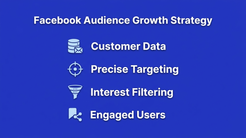 facebook audience strategy infographic showing customer data targeting and engagement steps