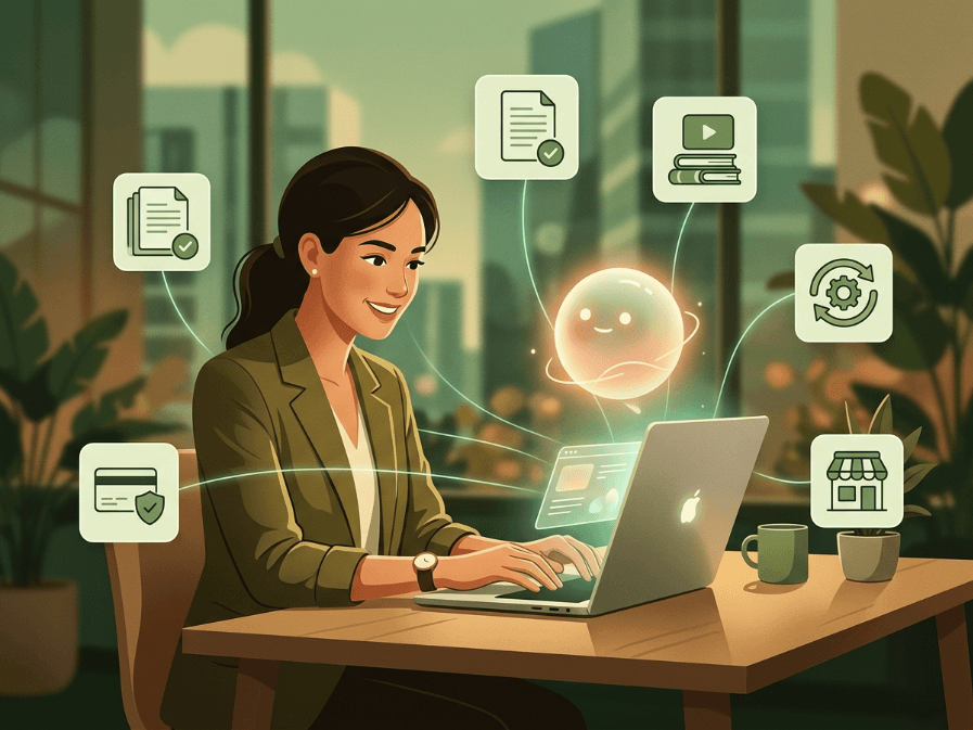 Digital entrepreneur using AI-powered tools to create, automate, and manage a digital product business through online courses, templates, payments, and storefront systems.