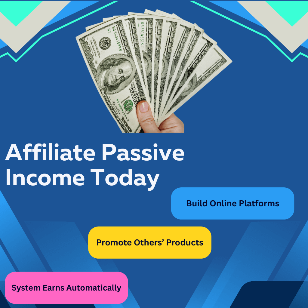 Infographic showing how affiliate passive income works today with steps: build online platforms, promote products, automate earnings, enjoy freedom.