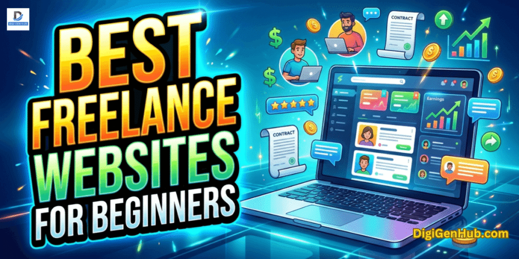 Best freelance websites for beginners with freelance marketplace dashboard and online earning illustration