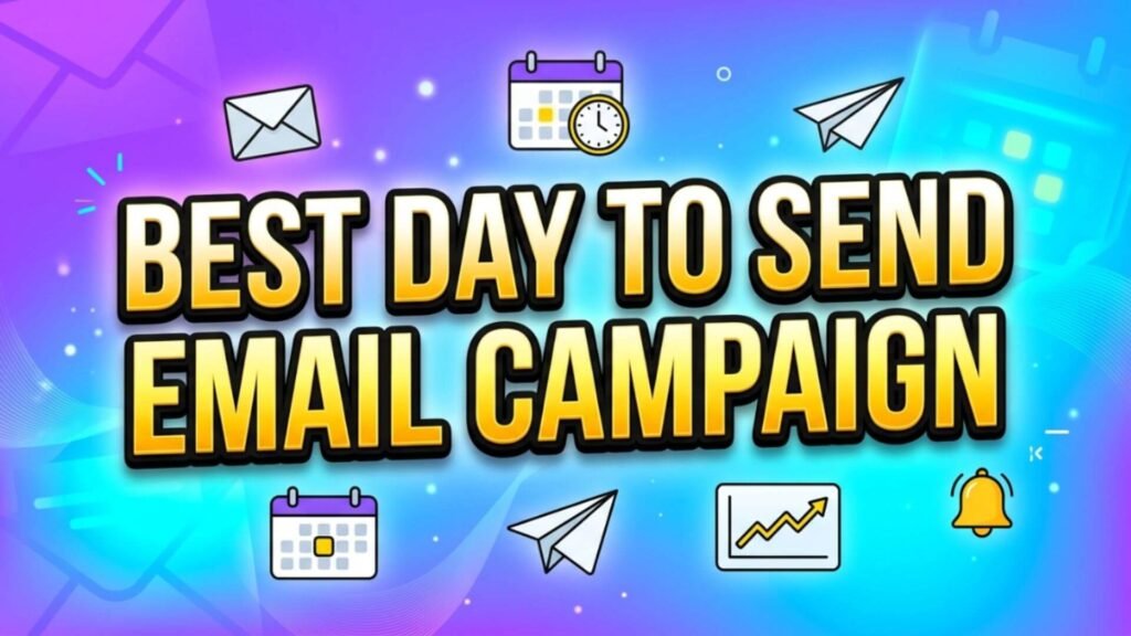 Email campaign timing illustration with calendar and email icons.