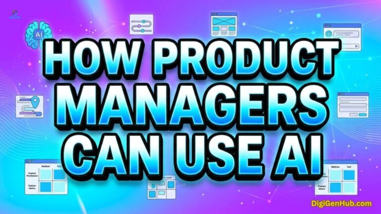 AI product management illustration with roadmap and planning icons.