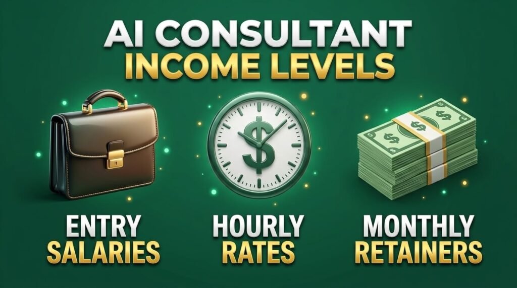 AI consultant infographic showing salaries, rates, and retainers.