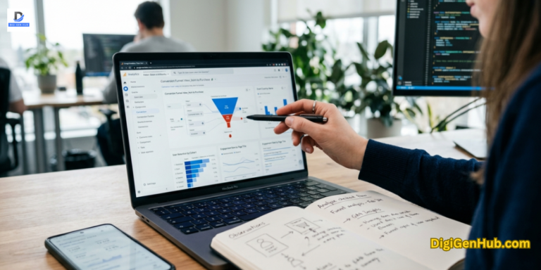 digital analytics dashboard analysis showing user behavior insights and conversion tracking beyond basic traffic metrics