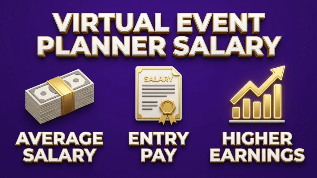 Virtual event planner infographic showing salaries and earning potential.