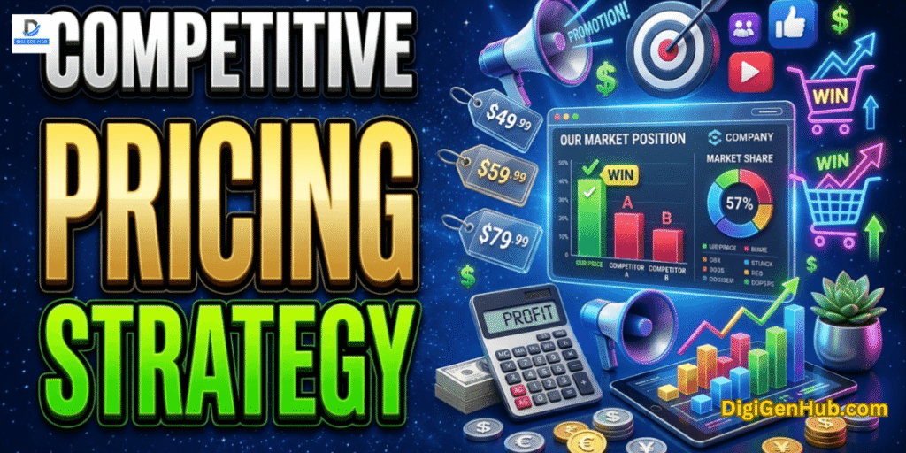 Competitive pricing strategy blog featured image with pricing charts and business growth graphics