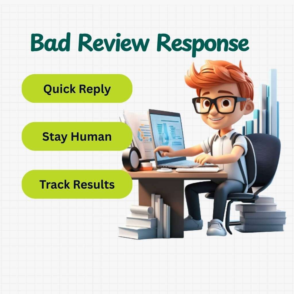 Business owner replying to online customer review with empathy and care.