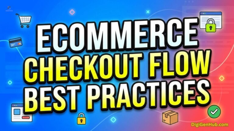 Ecommerce checkout flow illustration with secure payment and checkout icons.