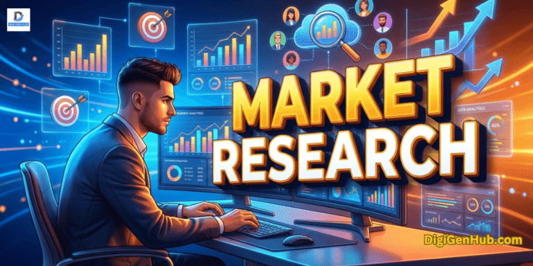 Market research strategy visualization for small business growth and customer analysis