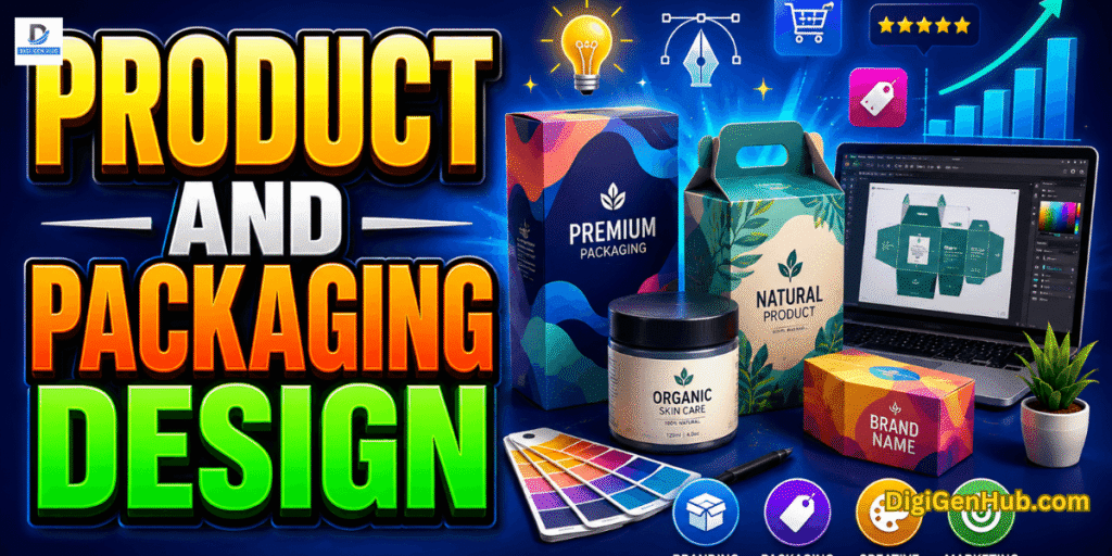3D product and packaging design illustration for business branding