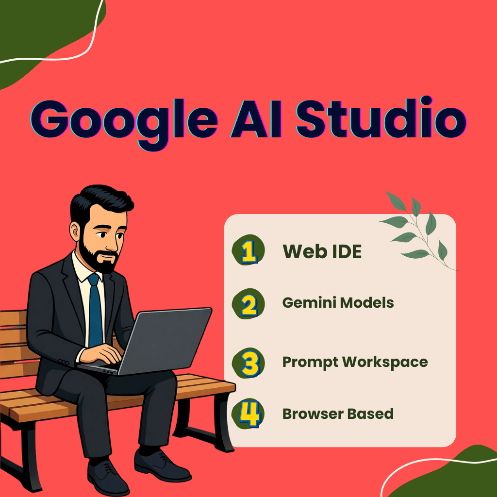 Google AI Studio workspace runs Gemini models online.