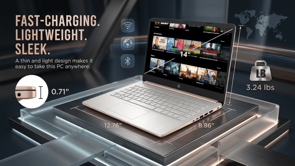 HP 15.6 inch laptop displaying Microsoft Office 2024 and Copilot AI interface on clean white premium surface