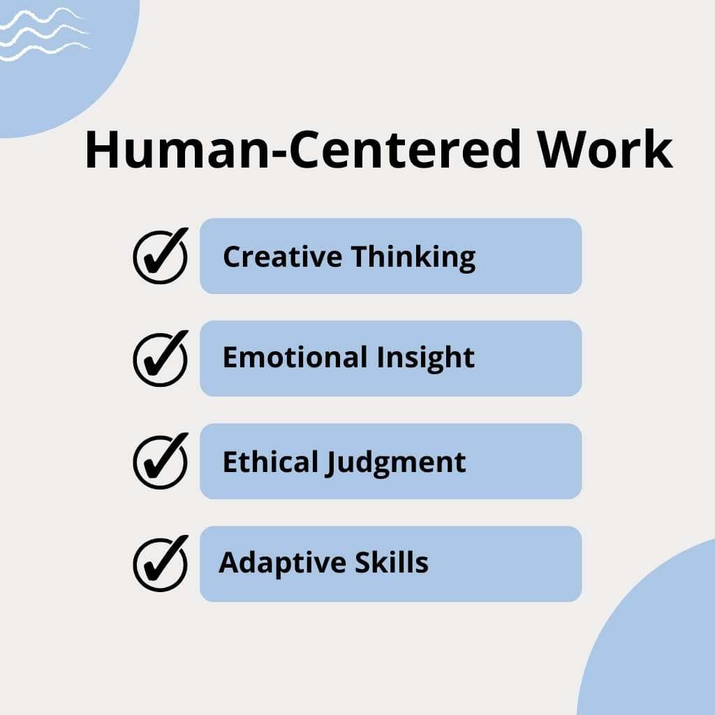 Human creativity and ethics make jobs safe from AI automation.