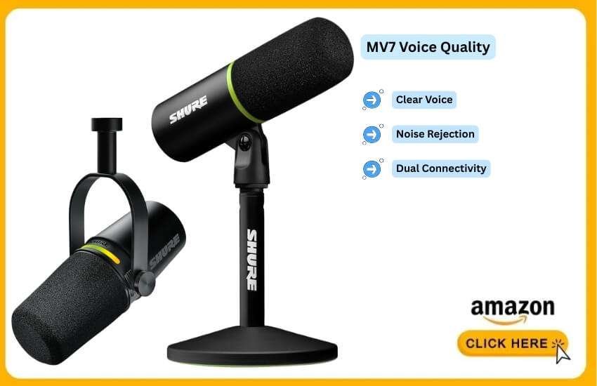 Shure MV7 captures clear, stable voice in any environment.