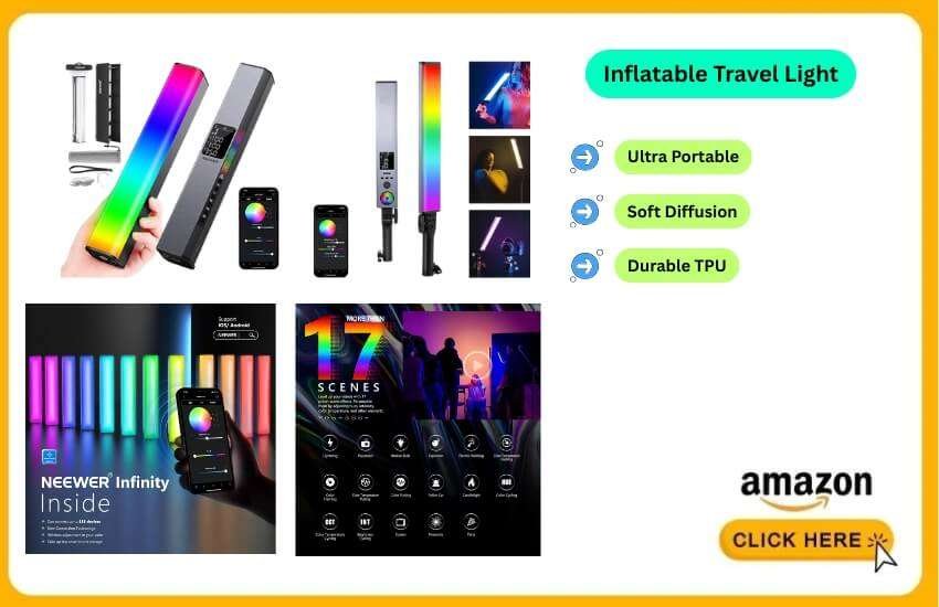 NEEWER RGB1 RGB LED Video Light Stick delivers soft portable lighting for travelers.