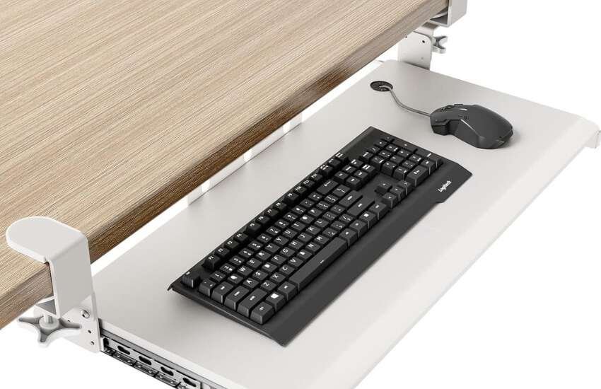 AX WABER standard black under desk sliding keyboard tray mount.