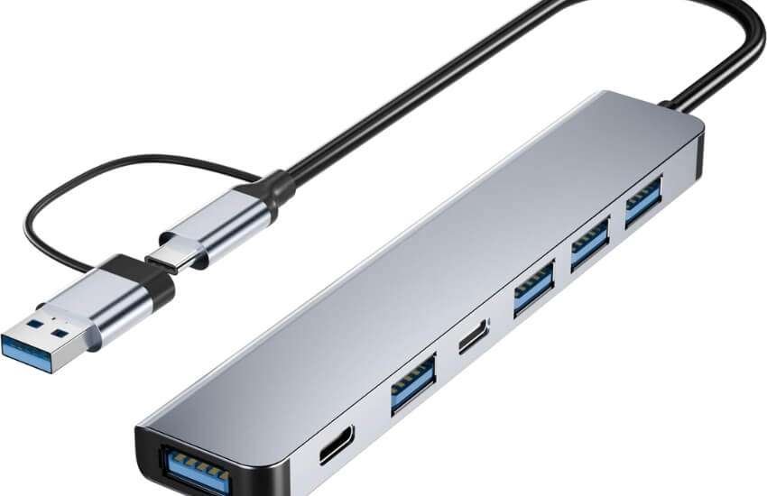 BERLAT aluminum 7-in-1 USB C hub adapter with HDMI port.