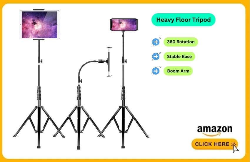 Elitehood tripod provides tall stable overhead filming support.