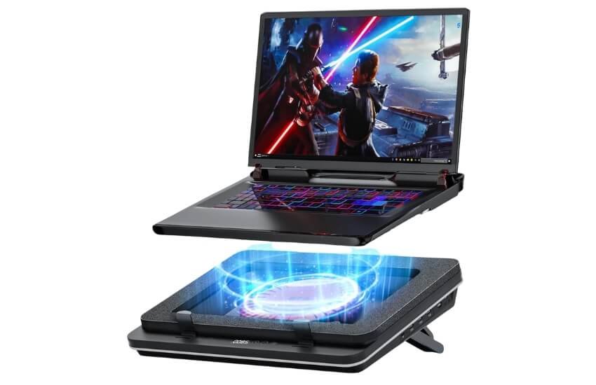 IETS GT600 gaming laptop cooling pad with powerful industrial turbofan.
