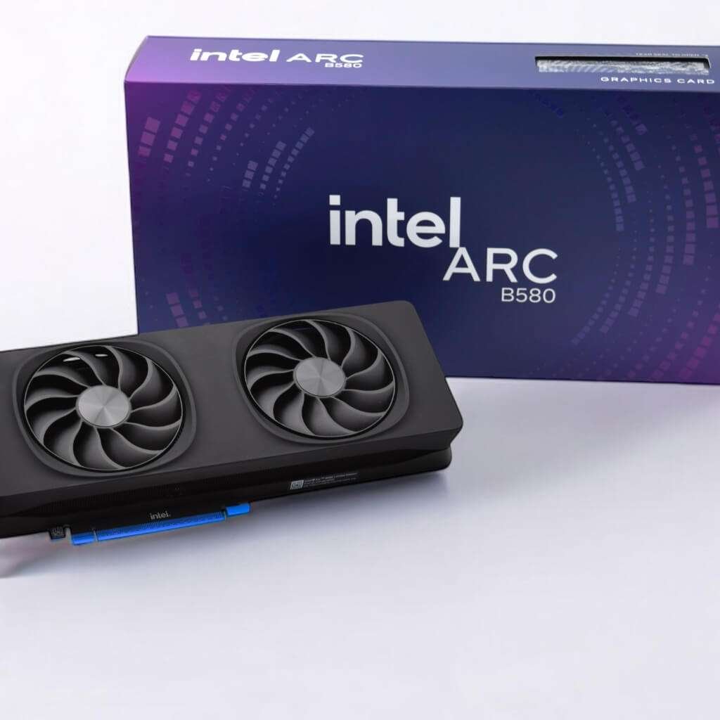 Intel Arc B580 graphics card with dual fan cooling design for modern gaming PCs