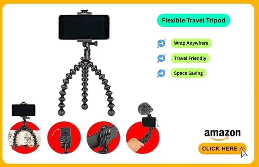 Joby tripod wraps securely for creative travel filming.