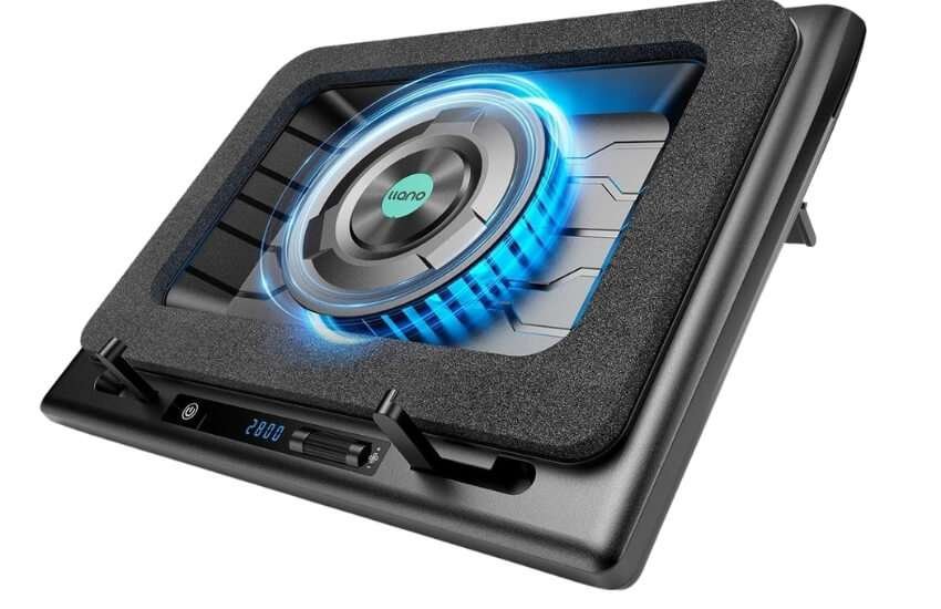 Llano V12 RGB gaming laptop cooler with powerful turbo cooling.
