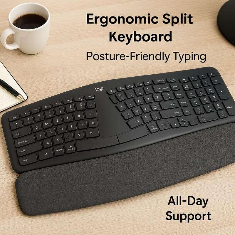 Logitech ERGO K860 ergonomic split keyboard with cushioned wrist rest
