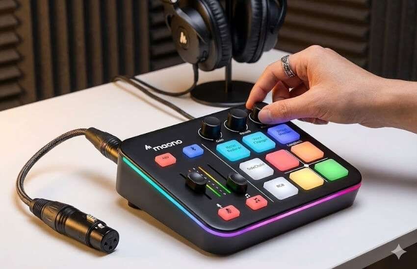MaonoCaster G1 NEO gaming audio mixer with RGB for streaming.