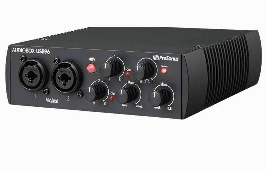 PreSonus AudioBox USB 96 studio recording bundle with microphone and headphones.