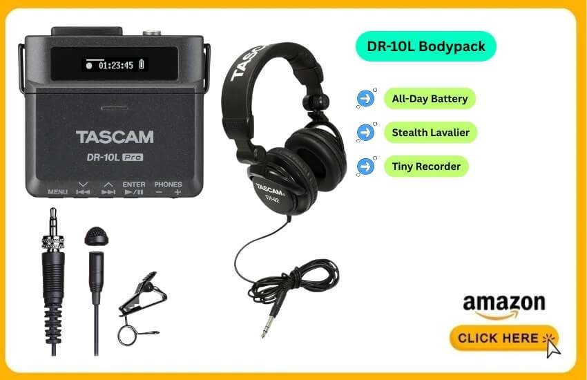 Tascam DR-10L Pro records clean audio directly on-body.