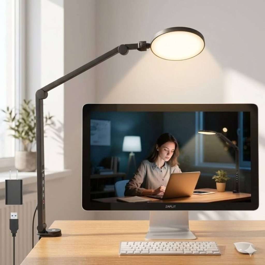 12W LED gooseneck desk lamp with flexible arm and clamp for versatile reading and task lighting.