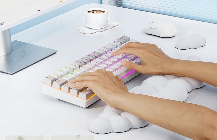 TECKNET cloud keyboard wrist rest set with memory foam padding and non-slip base for ergonomic typing support.