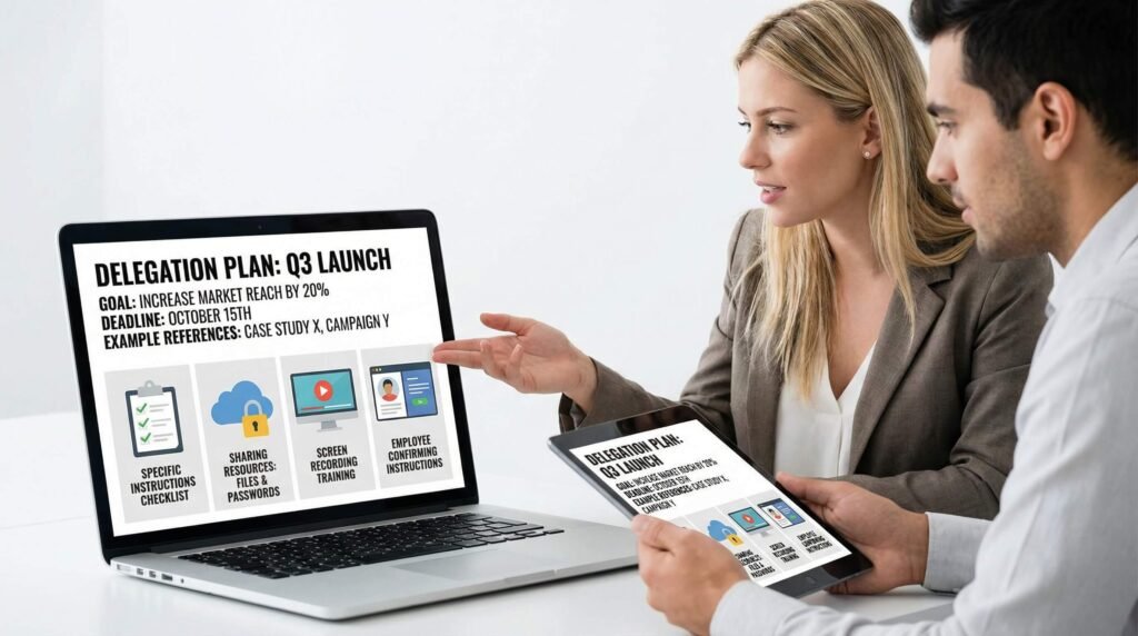 Delegation planning process showing clear goals resources and instructions