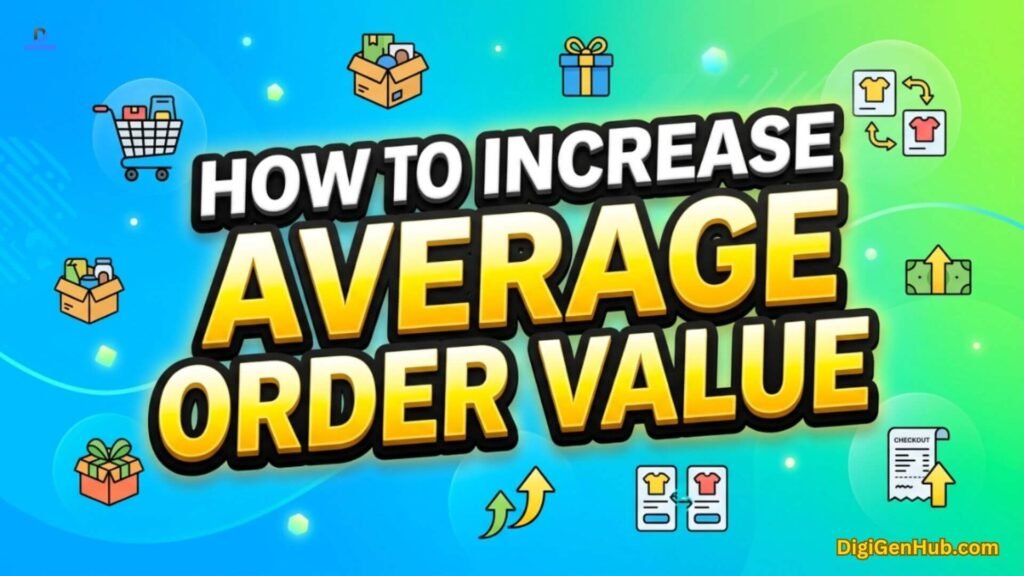 Average order value illustration with upselling and bundle icons.