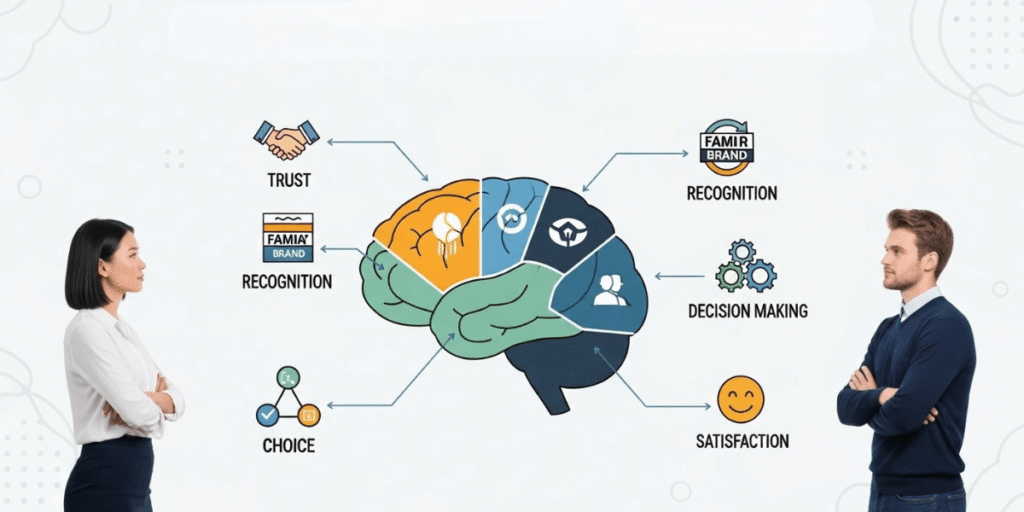 A happy customer choosing a consistent brand over messy competitors.
