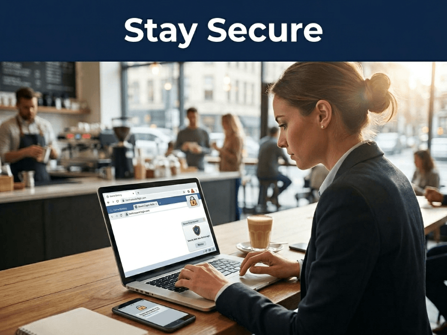 Remote worker faces cybersecurity risks while protecting valuable digital business assets.