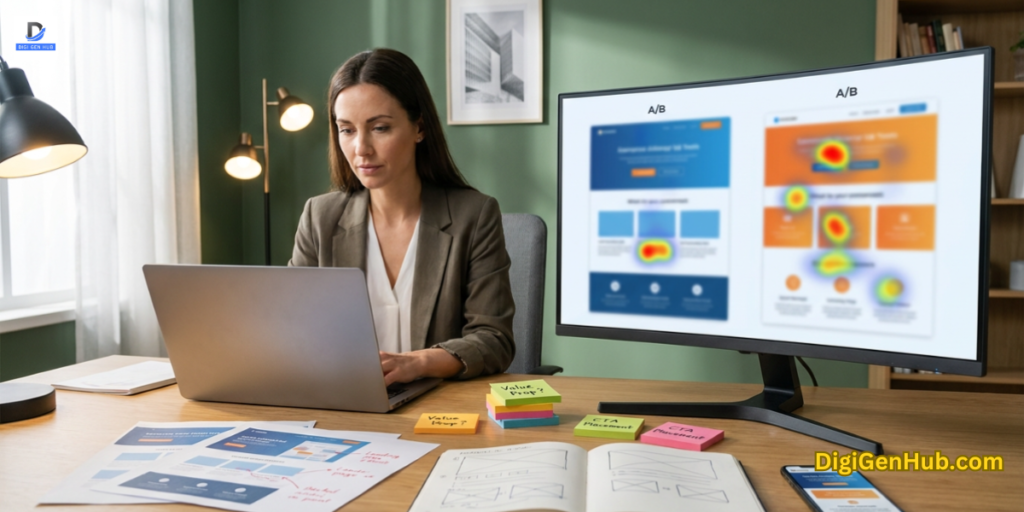 website value proposition testing UX optimization conversion strategy workspace