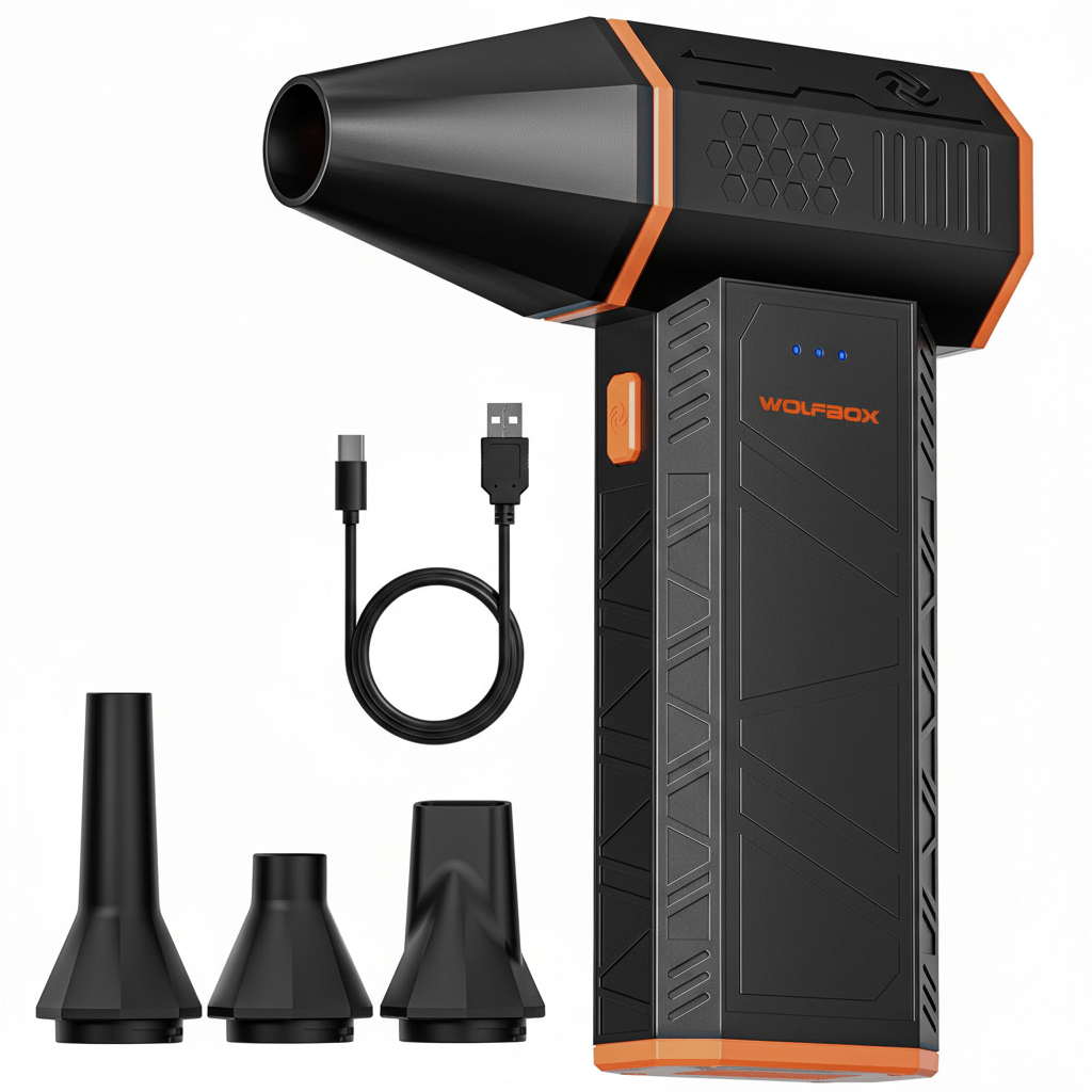 WOLFBOX MF50 cordless air duster rechargeable handheld blower for cleaning keyboards computers and electronics