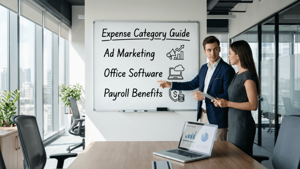 expense category guide advertising marketing office software payroll benefits business expense categories IRS buckets