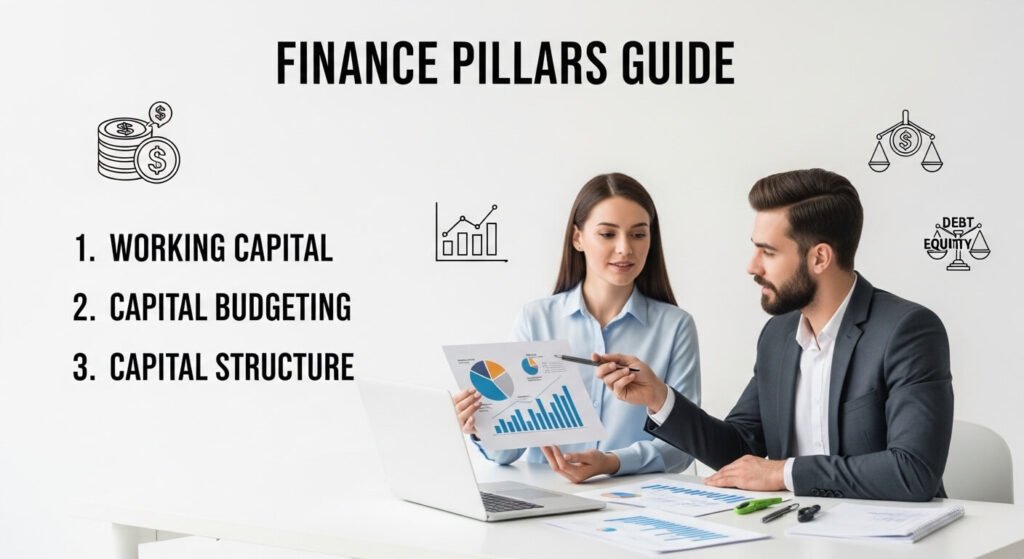 Man and woman discussing core financial management pillars for business stability
