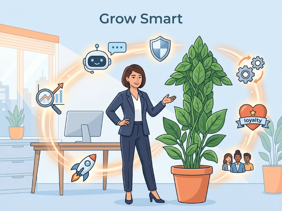 Business owner improving growth through automation efficiency retention and smart decisions.