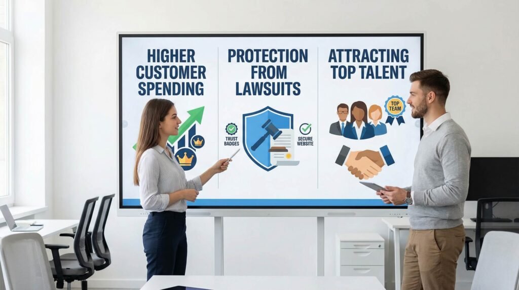 Ethical marketing strategy showing trust revenue growth and brand strength