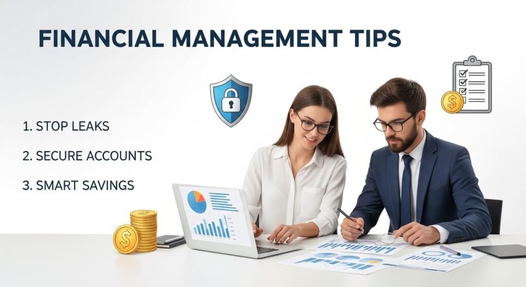 Man and woman planning financial management strategies using laptop and charts