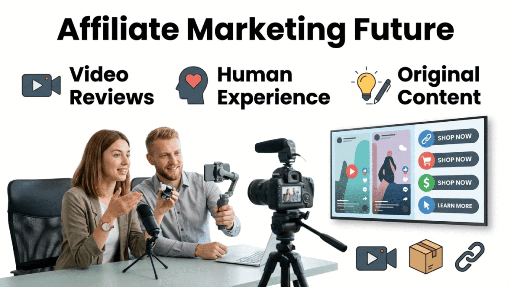 Man and woman discussing future affiliate marketing video content strategy