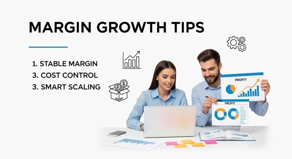 Man and woman reviewing strategies to improve contribution margin and profitability
