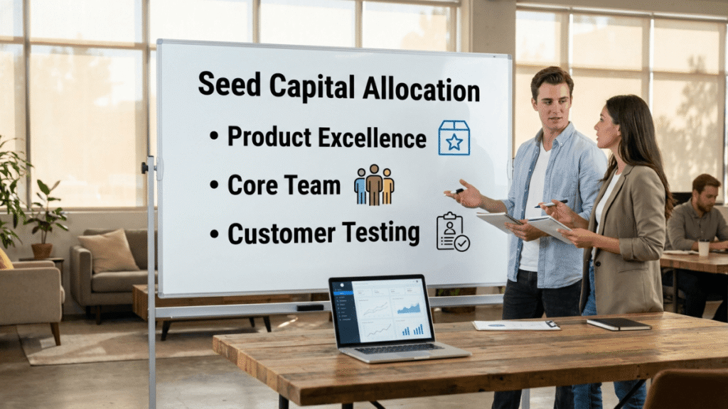 seed capital allocation product excellence core team customer testing startup spending strategy